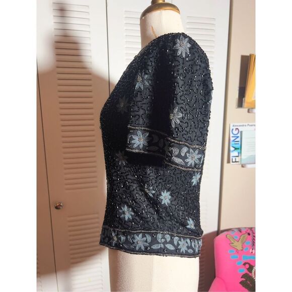 Cote d' Azur | Women's | Blouse | M | Evening Wear Beaded Structured Vintage Blo - Picture 3 of 5